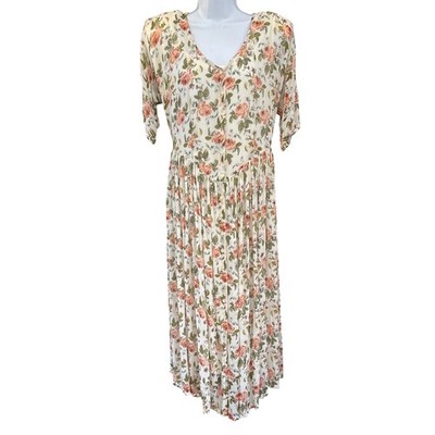 Vintage 90s Starina Floral Midi Dress Cottagecore Romantic Regencycore Chic Boho