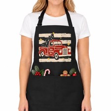 Christmas Tree Red Truck Apron with Pockets - Retro Merry Christmas Waterproof