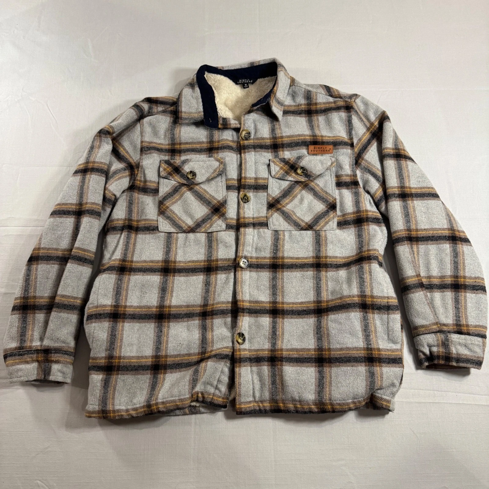 Simply Southern Shirt Jacket Mens M Gray Plaid Sherpa Lined Flannel Button Up - product detail image 3