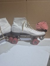 Vintage Hyde White Roller Skates Leather Cottrell Wheels With Pom Pom  Bell