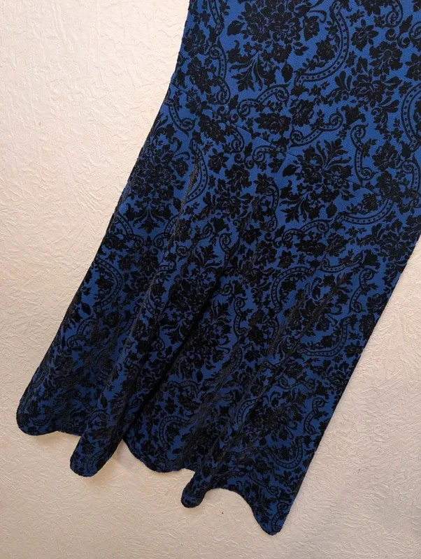 Joe Browns Blue Black Velvet Flock Damask Fit Flare Dress UK 12 Gothic Party image 7