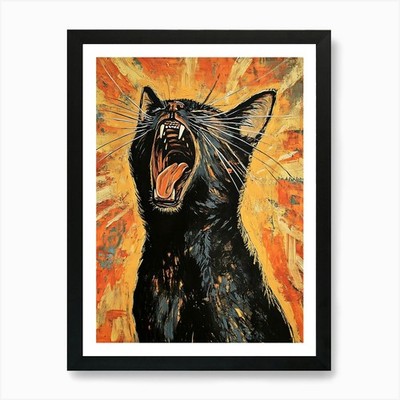 Fantastische schreiende Katze 12 Kunstdruck gerahmtes Wandbild Poster Leinwanddruck Bild