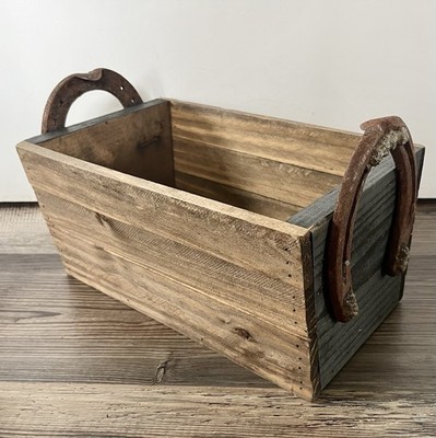 Primitive Wooden Horseshoe Handle Storage Decorative Box Reclaimed Wood Planter