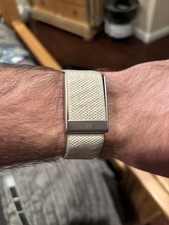 New Whoop mg/5.0 band with logo Tan Dune color with Silver trim/clasp/link