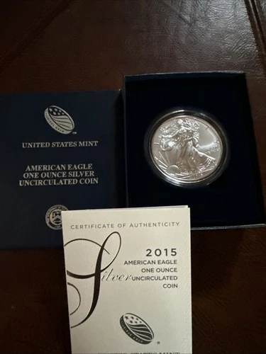 2015 W 1 Oz .999 American Silver Eagle Uncirculated Dollar, OGP and COA.