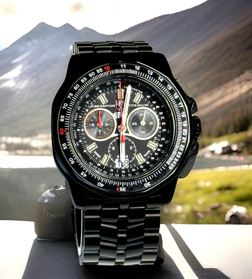 Reloj Cronógrafo Luminox F-22 Raptor XA.9272 Titanio Hombre Negro 200M Día Fecha Foto 3 de 4