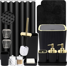 Bathroom Set- Black Bathroom Set with Shower Curtain and Rugs