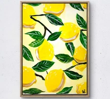 Original yellow lemon 12X16 canvas acrylic expressionism abstract home art