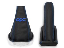 PER OPEL CORSA D CUFFIA LEVA CAMBIO e FRENO A MANO PELLE NERA RICAMO opc BLU