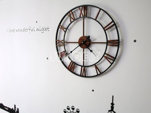 47cm Antique Distressed Skeleton Country Style Metal Oversize Wall Clock. - Picture 6 of 6