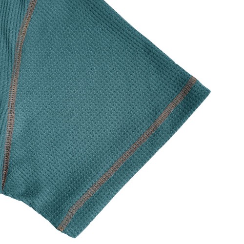 Men's Waffle Knit Henley Shirt Short Sleeve Slim Fit Soft Summer Button T Shirt - Foto 8 di 79