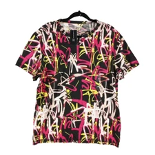 NWT INC Graffiti Men T-shirt MEDIUM Multicolor Cotton Blend Raw Hem Henley