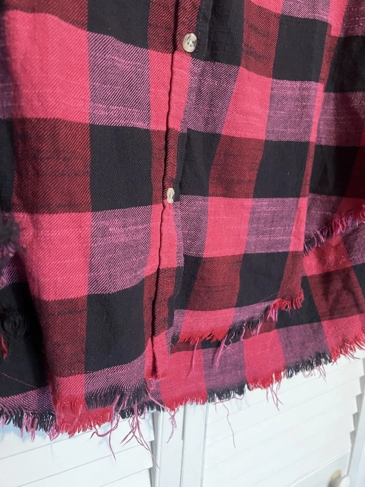 Camisa Top Blusa Rosa Negra A Cuadros LUCKY BRAND Para Mujer Talla Mediana M Con Botones Foto 4 de 4