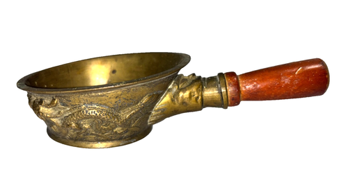 Antique Brass Silk Coal Iron Scoop Dragon Design Flat Pan Wood Handle Vtg China - Picture 2 of 6