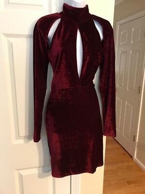 OH MY LOVE Burgundy Velvet Hi Neck Knee Length Sheath Dress Size L NEW with  Tags | eBay