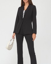 V By Very Lace Trim Split Hem Blazer Button Jacket Long Sleeve Black Uk Size 20