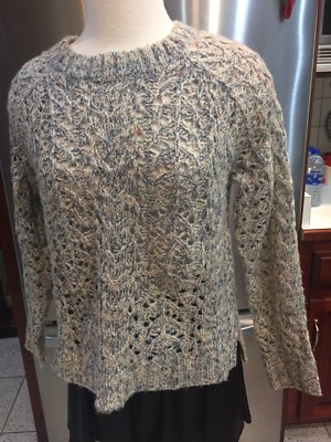 Zaria Women's Sweater SZ S Multi-Color BLUE BEIGE OPEN KNIT SLIT SIDES