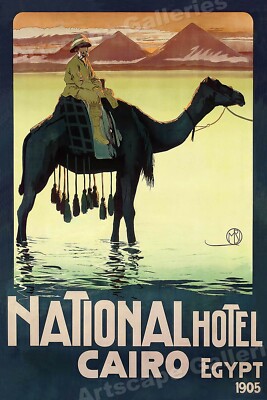 National Hotel Cairo Egypt 1905 Vintage Style Travel Poster - 24x36