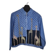 Vintage 90s Giraffe Denim Jacket Womens Size Xl Blue Quilted