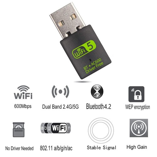 USB WiFi Bluetooth 4.2 Wireless Adapter Network Dongle 600Mbps Windows 2.4G/5G - Picture 2 of 6
