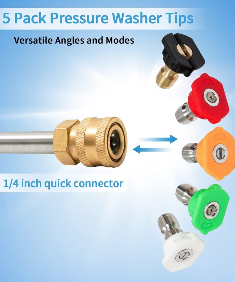 5-Piece Pressure Washer Spray Nozzle Tips Kit - Quick Connect 1/4", Up To 4000 PSI, Multi-Color