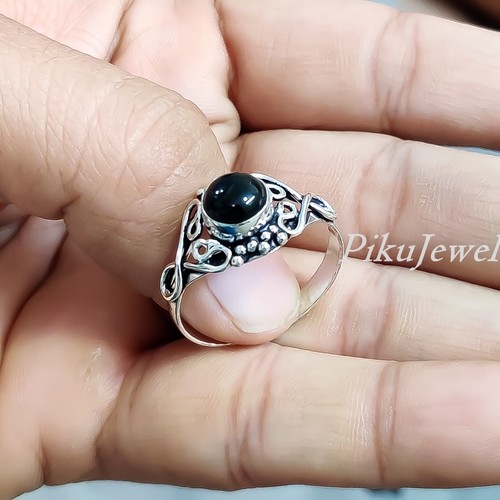 Anello dichiarazione argento sterling 925 pietra preziosa naturale onice nera... - Foto 6 di 7