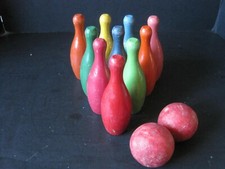Vintage Antique Miniature Bowling Pin Set Wooden Old Bowl Wood Sport Game