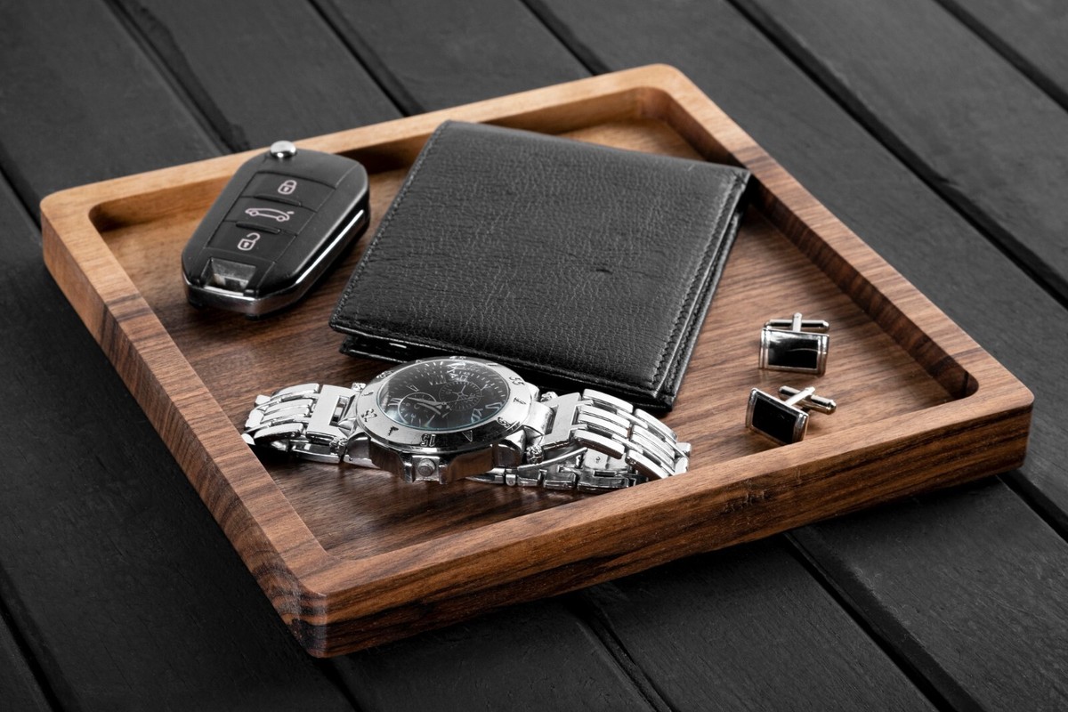 Walnut Engraved Valet Tray, Custom Catch All Tray, Handmade Edc
