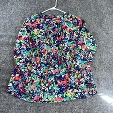 Talbots top women's petite multicolor floral long sleeve button bodice cotton