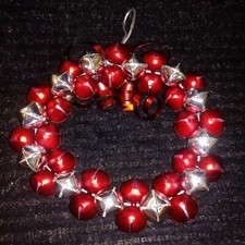 Metal Jingle Bell Wreath Christmas Winter Door Decor 9" with hanger red silver