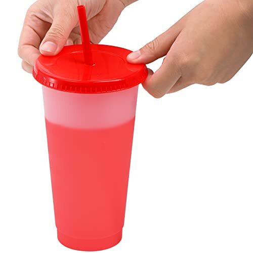 10 Pack Color Changing Cups, 24 oz Reusable Tumblers with Lids and Straws, - Picture 5 of 8