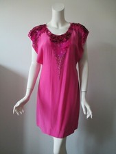  Yoana Baraschi Anthropologie Pink Sequin Scoop Neck Flutter Sleeve Silk Dress S