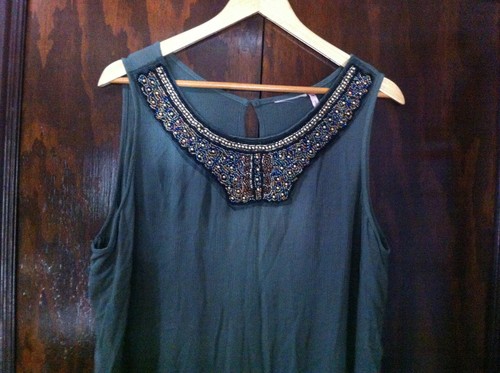 CROSSROADS KHAKI BEADED NECK LINE STRAIGHT MAXI DRESS SIZE 14 BNWOT - Picture 2 of 5