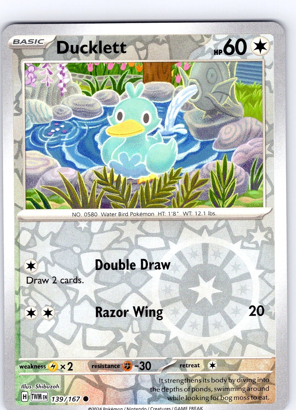 Pokemon TCG Ducklett S&V Twilight Masquerade 139/167 Reverse Holo Common Card NM