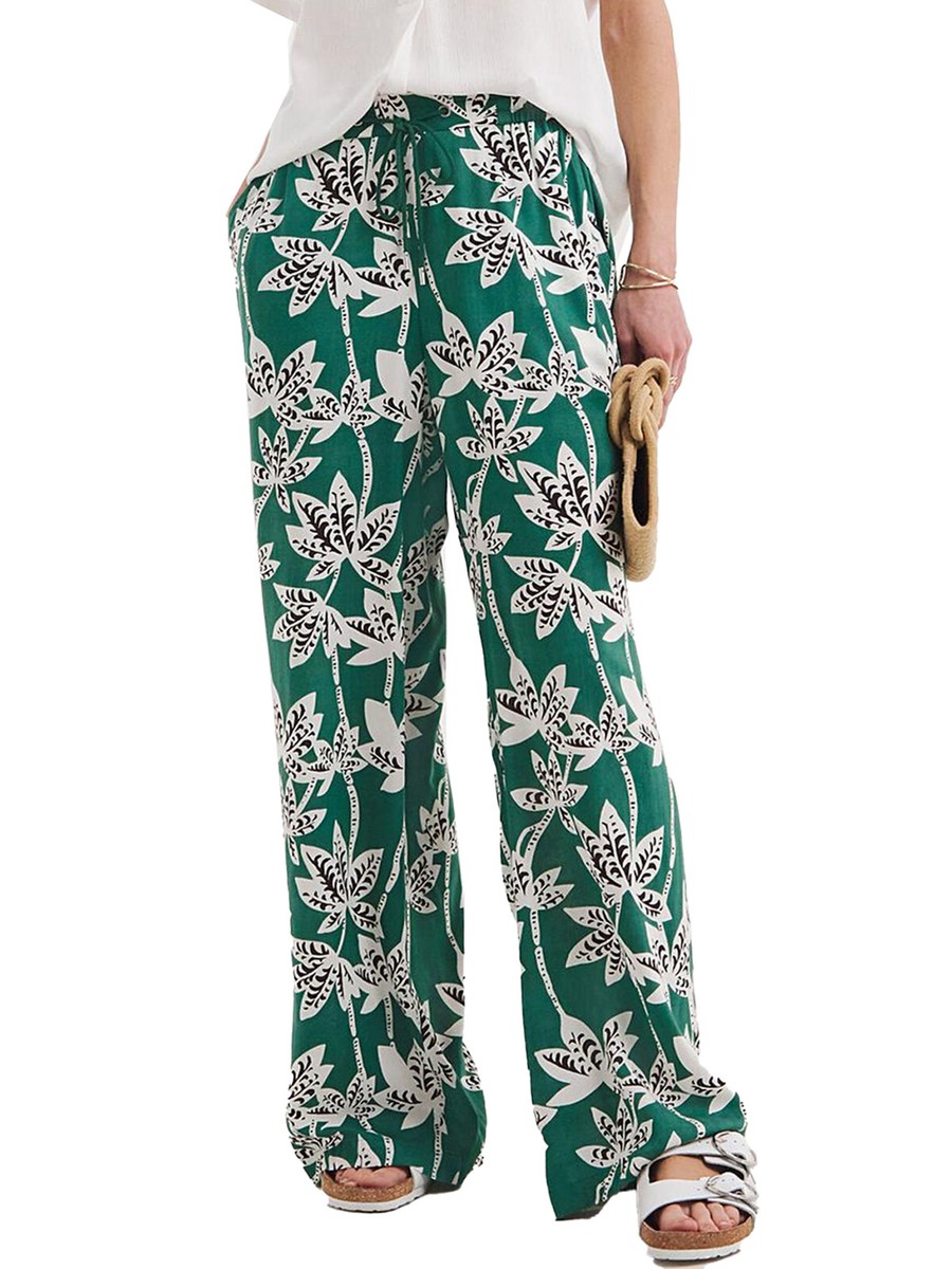 JD Williams Trousers Wide Leg GREEN PALM Print Sizes 10 16 20 24 26 28 32
