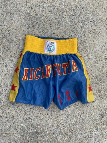 1990s Vintage Blue And Yellow Kickfighter Otomix Boxing Shorts 🩳