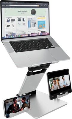 Höhenverstellbarer klappbarer Laptopständer aus Aluminiumlegierung mit Handyhaltern