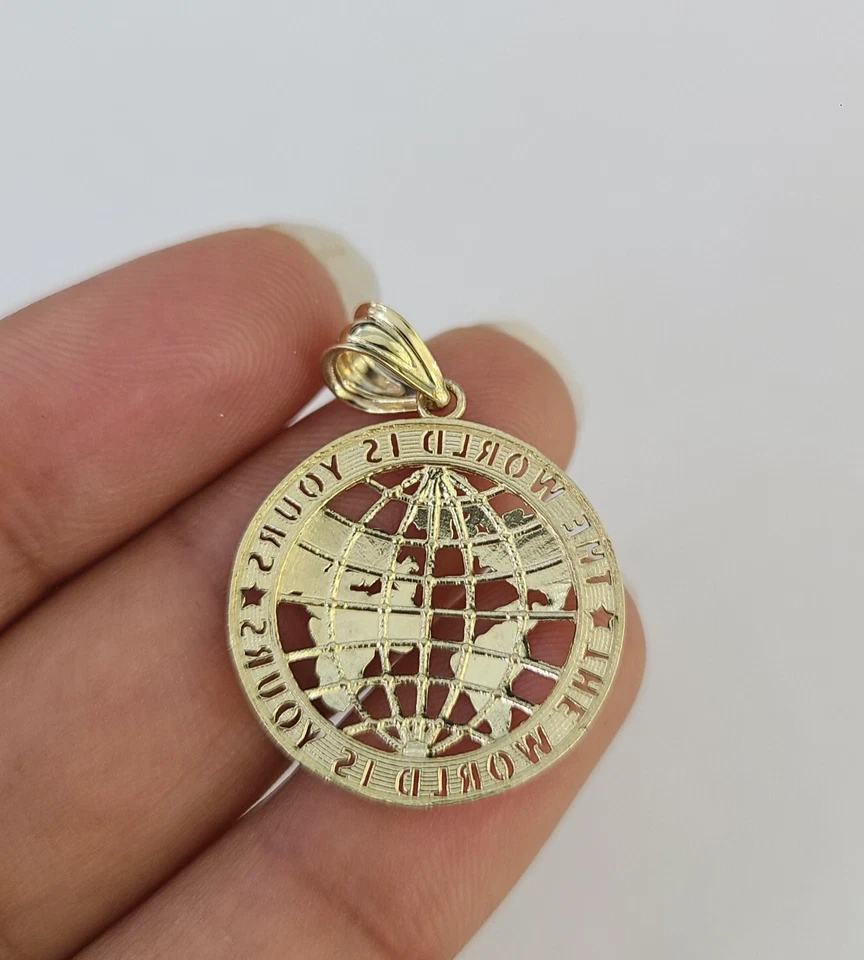 Dije colgante mapa real 10k El mundo es tuyo oro amarillo corte diamante 10kt Foto 2 de 4