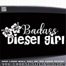 Badass Diesel Girl Vinyl Decal Sticker Fancy Feminine Script Cursive Girly Cute