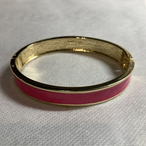 rjg graziano hot pink and gold tone hinged bangle bracelet 7” b98