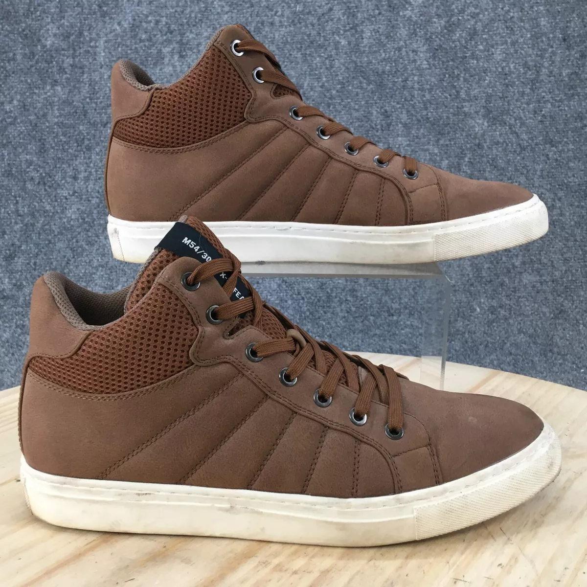 H&M Shoes Mens 9 High Tops Sneakers Brown Faux Leather Lace Up Casual  Comfort