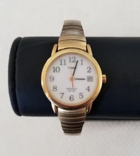 Timex EZ Reader  Indiglo Gold Tone Date Watch Expansion Band 6"-7.5" New Battery