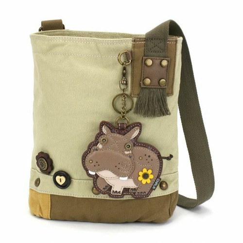 New Chala Patch Crossbody Bag gift Messenger Canvas Sand Beige HIPPO Coin Purse - 第 1/5 張圖片