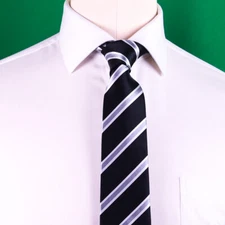 Black & SIlver Formal Business Striped 3 Inch Necktie Mens Professional Fashion