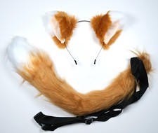 Faux Fur Fox Wolf Ears Headband Furry Tail Hairband Cosplay Costume Dress USA