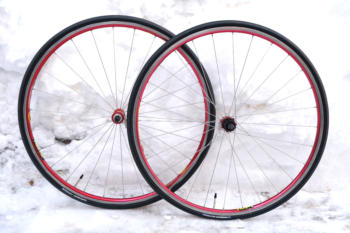 Vintage Mavic Helium Road Bike Wheelset RED Anodized 700C 9