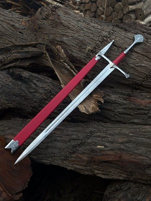Custom Handmade Damascus Steel Median Viking Battle Ready Sword With Scabbard