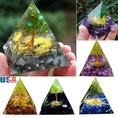 Tree Stem Crystal Orgone Pyramid Reiki Healing Chakra Meditation Orgonite Energy