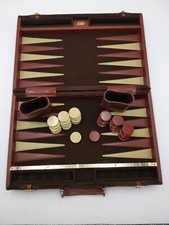 Vintage Aries Backgammon Brown Velvet Case Brown/Beige Pieces incomplete set