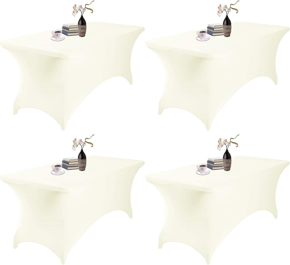 eccwai 4Pack Spandex Waterproof Table Covers 6ft,Spandex 6ft 6FT 4PACK, Ivory eccwai 4Pack Spandex Waterproof Table Covers 6ft,Spandex 6ft 6FT 4PACK, Ivory
